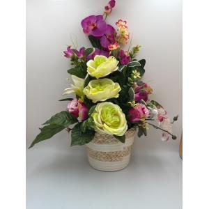 Panier Pivoine/ Orchidée Jaune tendre/ Fuchsia