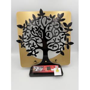 Plaque funéraire en plexi noir et motif arbre de vie sur fond doré socle granit noir